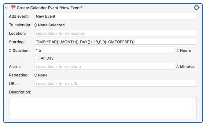  Create Calendar Event Action 